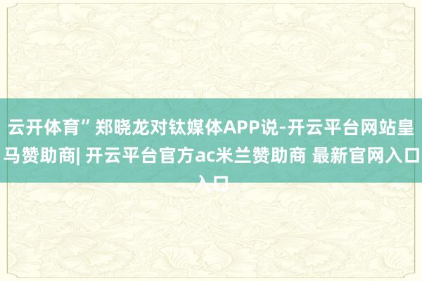 云开体育”郑晓龙对钛媒体APP说-开云平台网站皇马赞助商| 开云平台官方ac米兰赞助商 最新官网入口